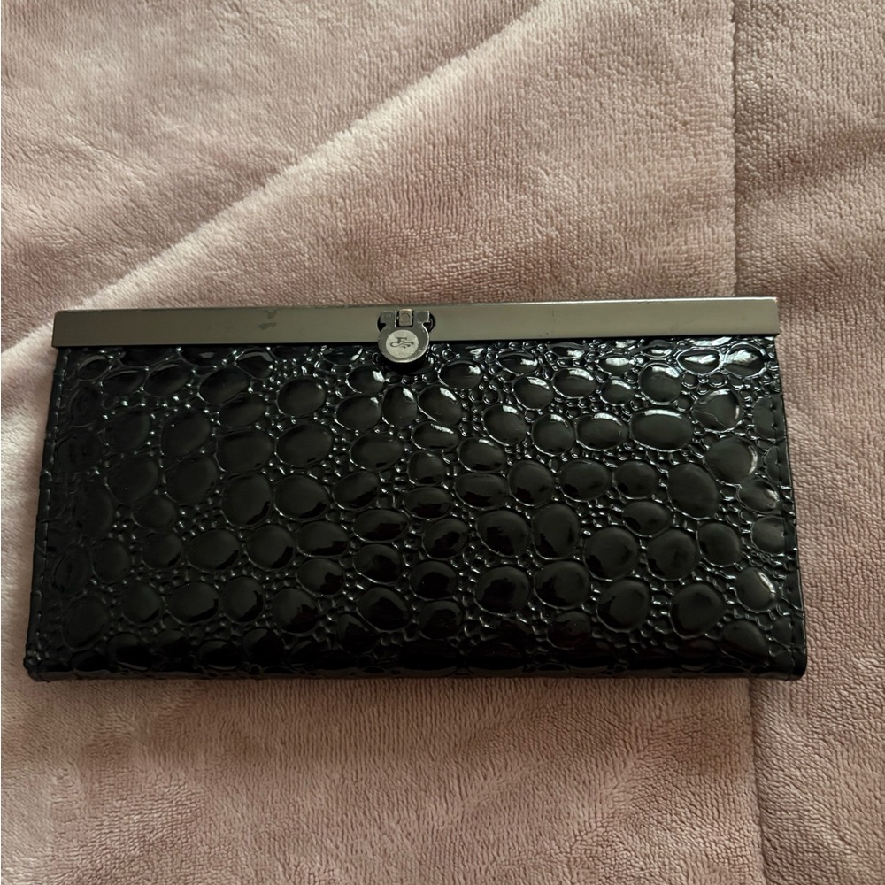 Patent Croc-Embossed Wallet in Black - Unbranded